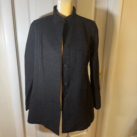 Eileen Fisher Organic Cotton Blend Textured Snap Front Closure Black Jacket SP - Picture 7 of 12